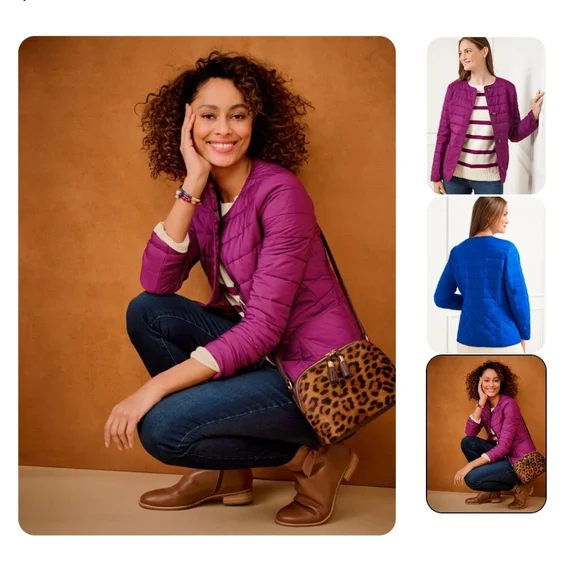 Talbots Quilted Collardless Jacket Size Large New - Picture 2 of 13